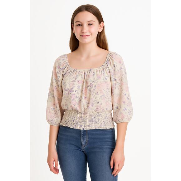 Excellent No Boundaries XXL Boho Floral Peasant Blouse 3/4 Sleeve Juniors Top - Picture 1 of 7